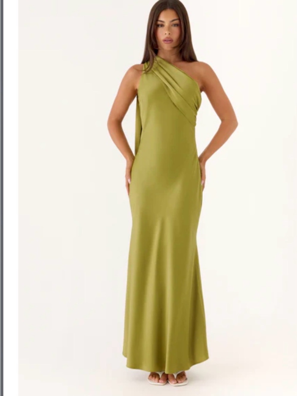 One-Shoulder Olive Green Evening Gown